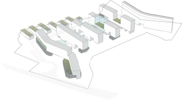 Architect's diagram of the naturally ventilated 'breathing' buildings